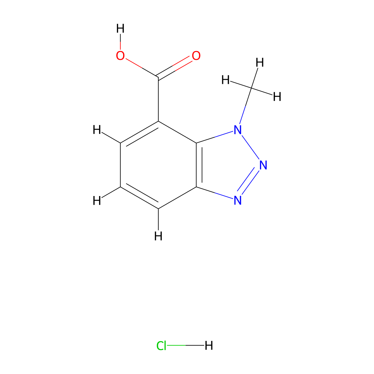 1-methyl-1H-1,2,3-benzotriazole-7-carboxylic acid hydrochloride molecular structure, CAS 2172561-66-7