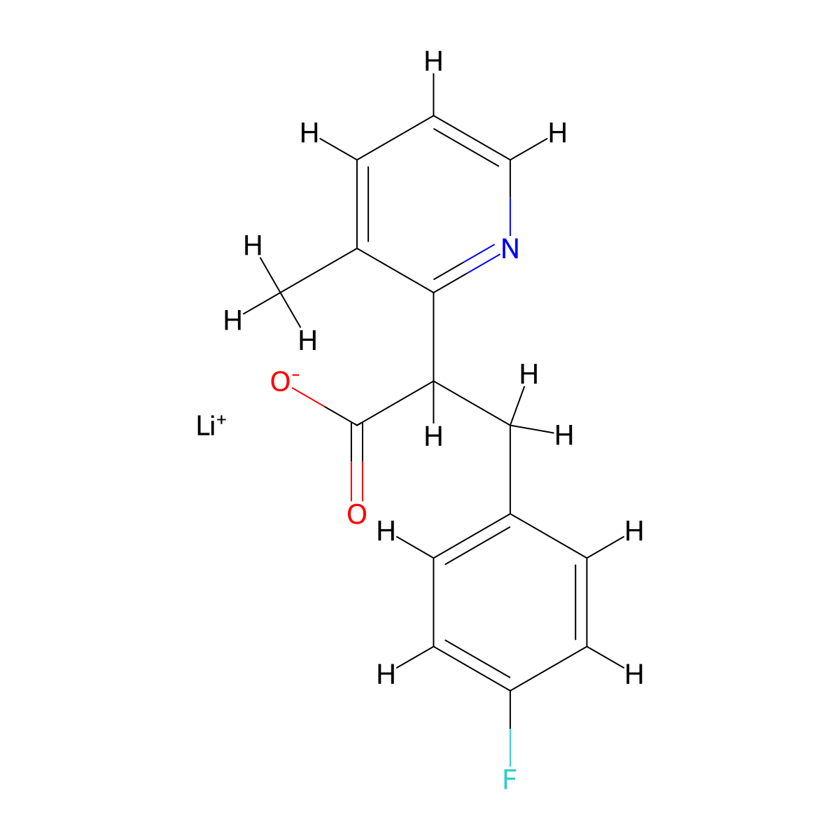 Lithium(1+) ion 3-(4-fluorophenyl)-2-(3-methylpyridin-2-yl)propanoate molecular structure, CAS 2172562-36-4