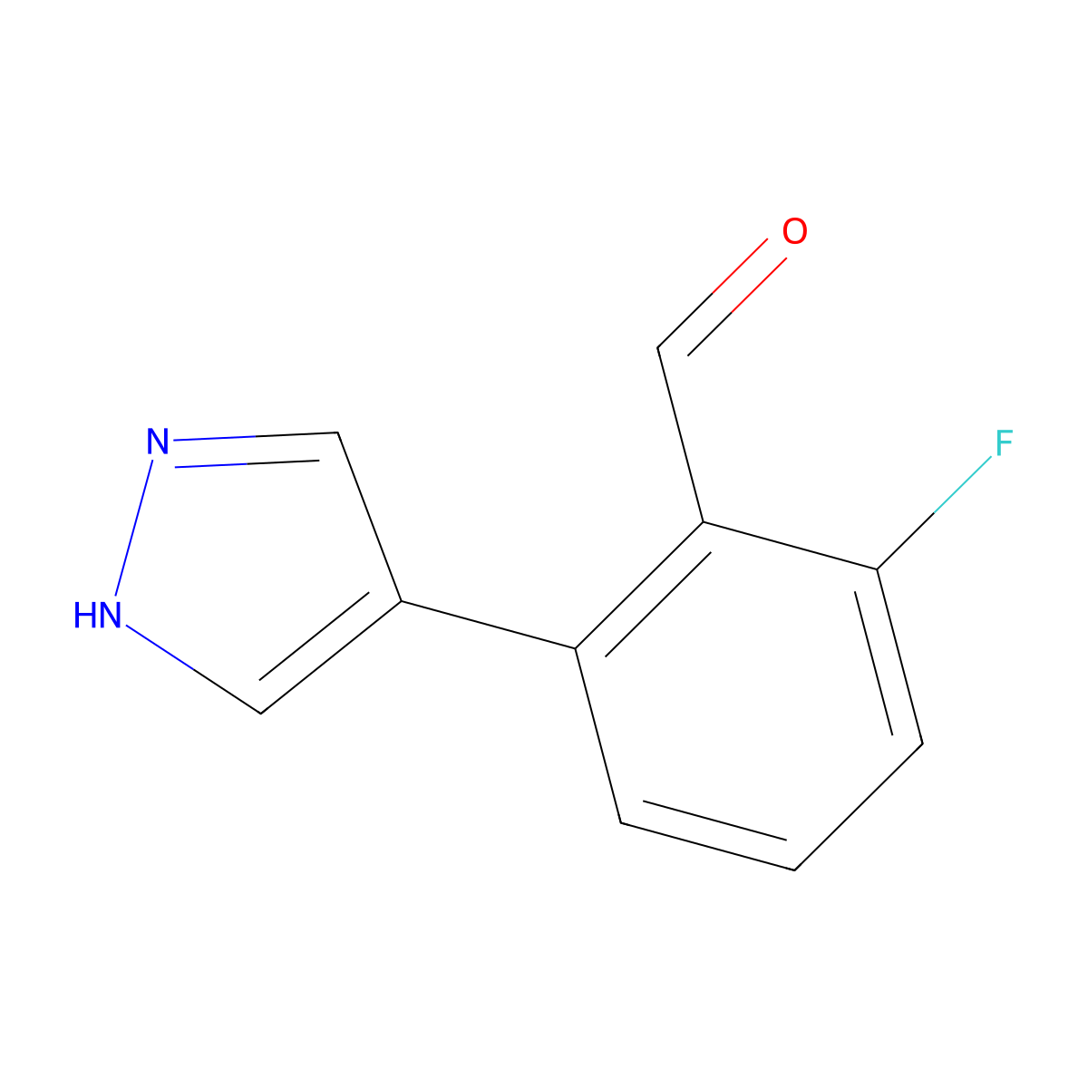 2-fluoro-6-(1H-pyrazol-4-yl)benzaldehyde molecular structure, CAS 2172562-65-9