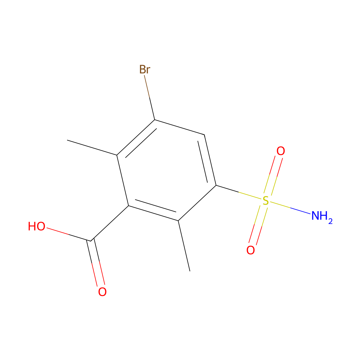 3-Bromo-2,6-dimethyl-5-sulfamoylbenzoic acid molecular structure, CAS 2172562-99-9