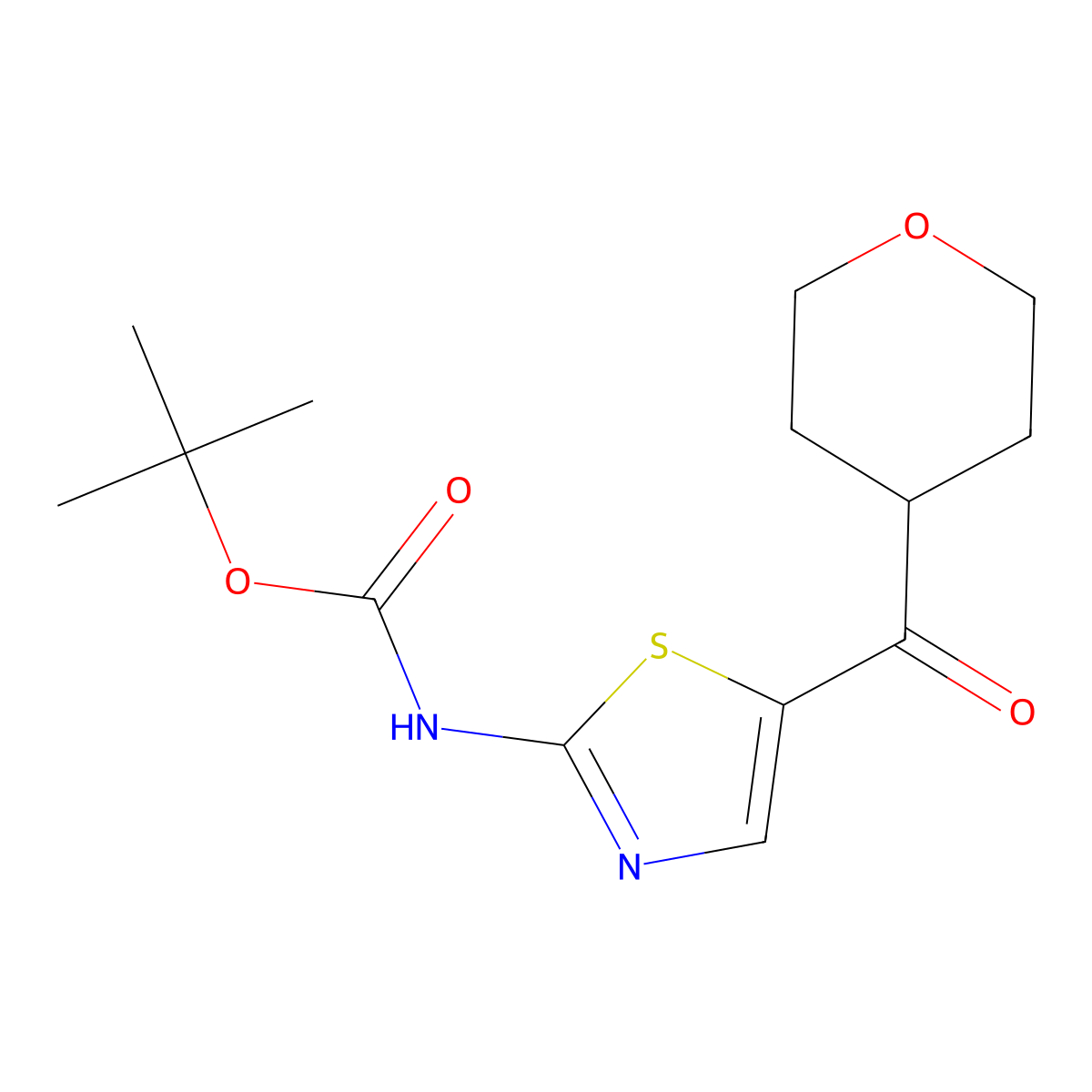 tert-butyl N-[5-(oxane-4-carbonyl)-1,3-thiazol-2-yl]carbamate molecular structure, CAS 2172563-27-6