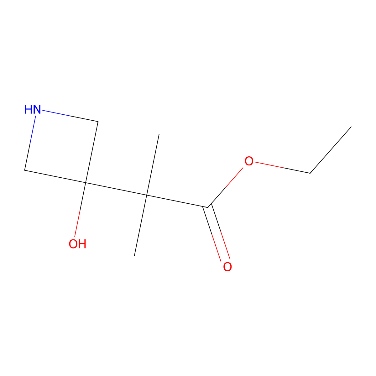 Ethyl 2-(3-hydroxyazetidin-3-yl)-2-methylpropanoate molecular structure, CAS 2172563-39-0