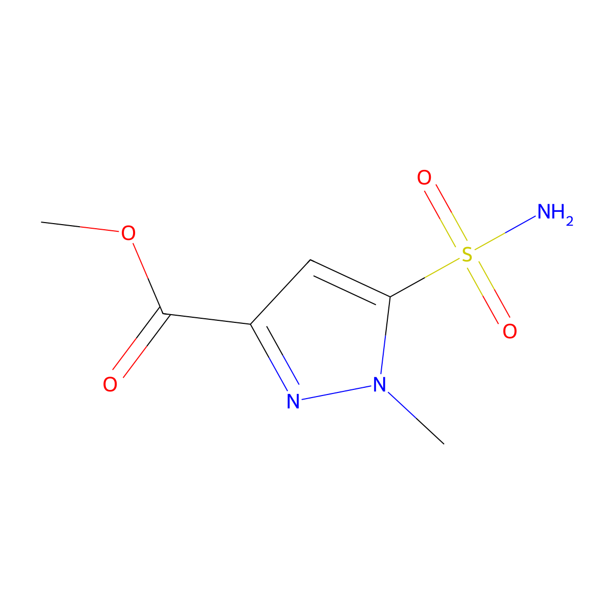 methyl 1-methyl-5-sulfamoyl-1H-pyrazole-3-carboxylate molecular structure, CAS 2172568-93-1