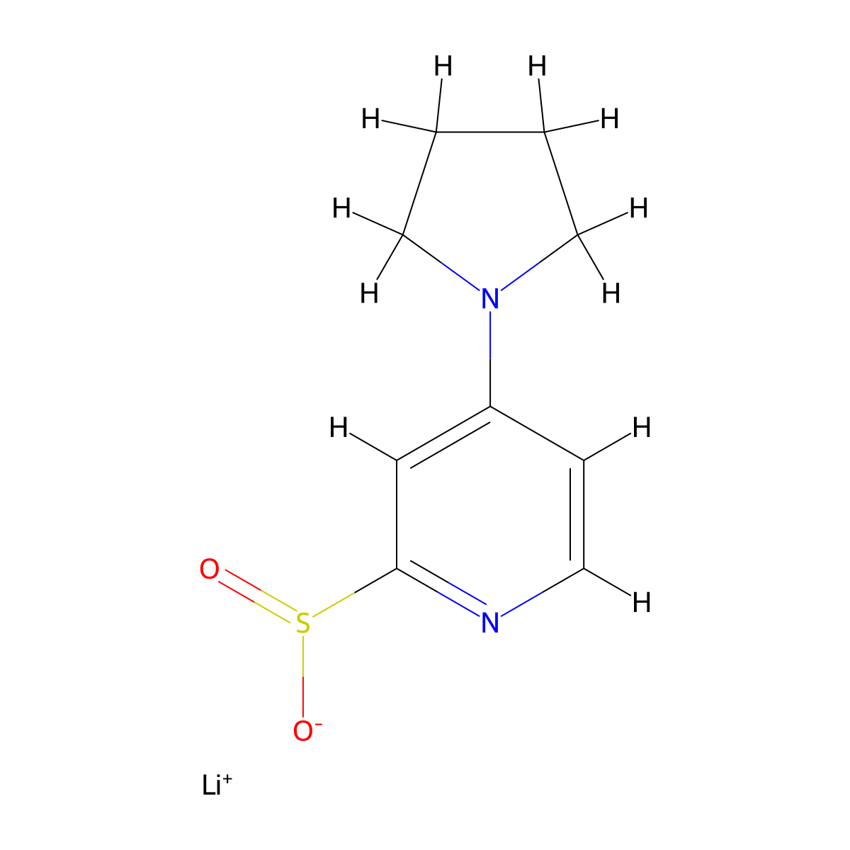 Lithium(1+) ion 4-(pyrrolidin-1-yl)pyridine-2-sulfinate molecular structure, CAS 2172576-76-8