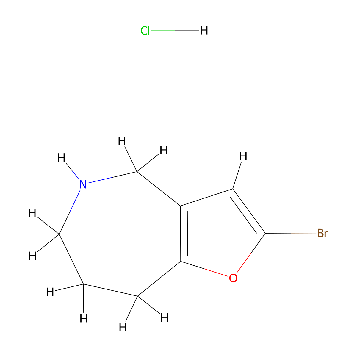 2-bromo-4H,5H,6H,7H,8H-furo[3,2-c]azepine hydrochloride molecular structure, CAS 2172577-23-8
