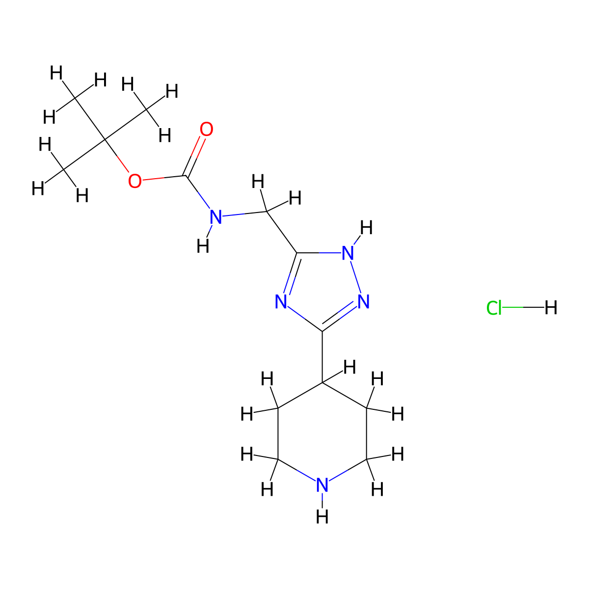 tert-butyl N-{[3-(piperidin-4-yl)-1H-1,2,4-triazol-5-yl]methyl}carbamate hydrochloride molecular structure, CAS 2172585-52-1