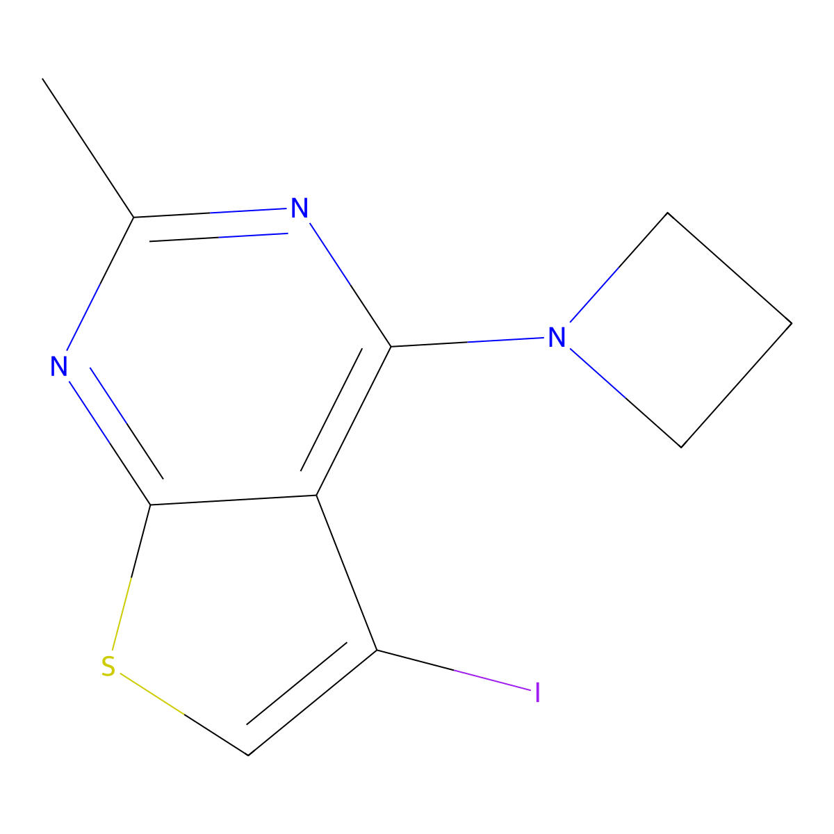 1-{5-Iodo-2-methylthieno[2,3-d]pyrimidin-4-yl}azetidine molecular structure, CAS 2172588-21-3