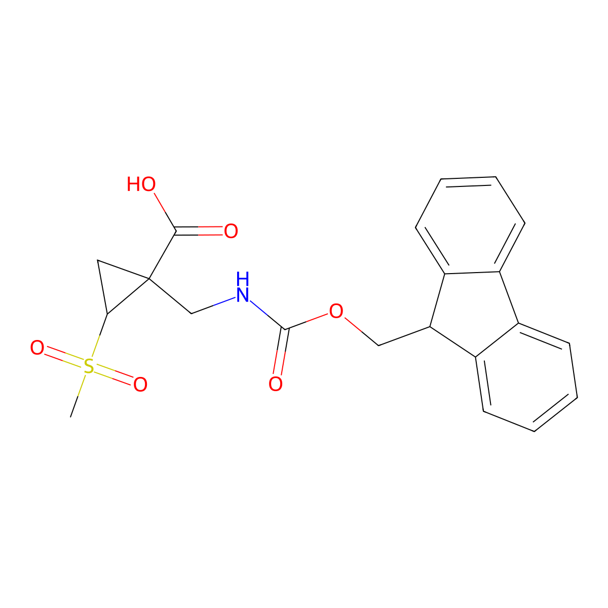 1-[({[(9H-fluoren-9-yl)methoxy]carbonyl}amino)methyl]-2-methanesulfonylcyclopropane-1-carboxylic acid molecular structure, CAS 2172589-57-8
