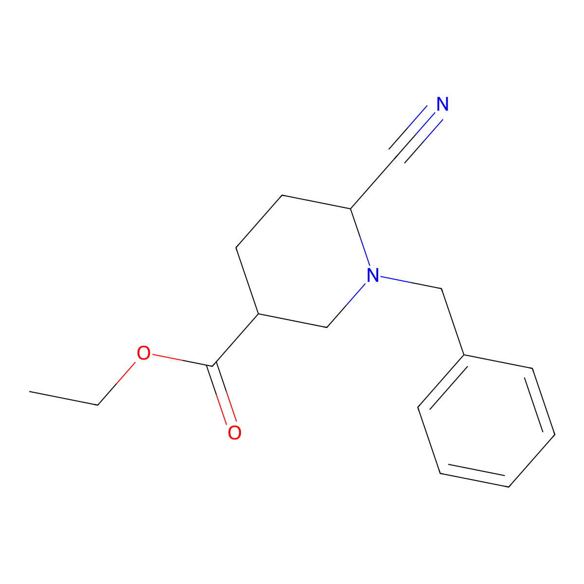 Ethyl 1-benzyl-6-cyanopiperidine-3-carboxylate molecular structure, CAS 2172590-80-4