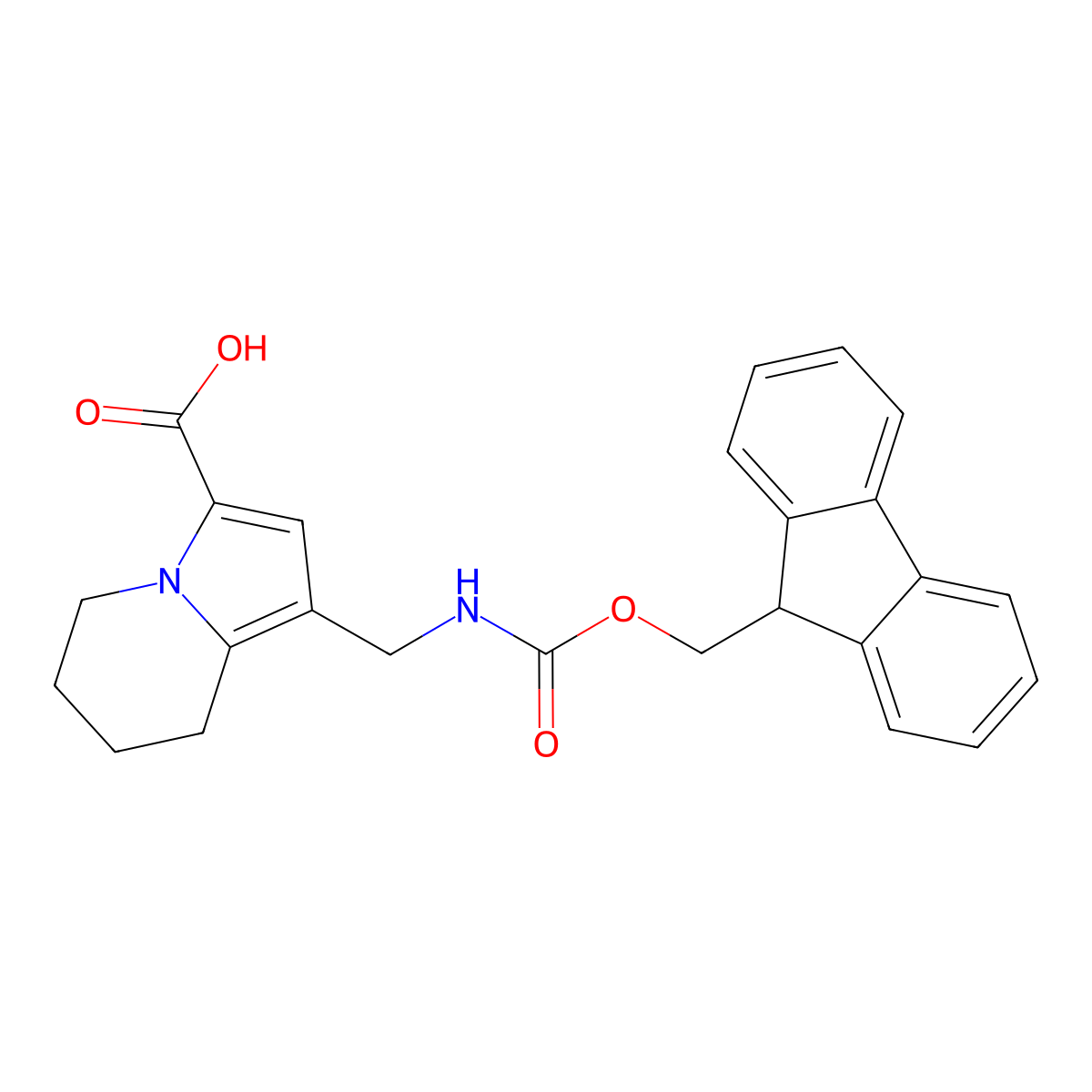 1-[({[(9H-fluoren-9-yl)methoxy]carbonyl}amino)methyl]-5,6,7,8-tetrahydroindolizine-3-carboxylic acid molecular structure, CAS 2172593-85-8