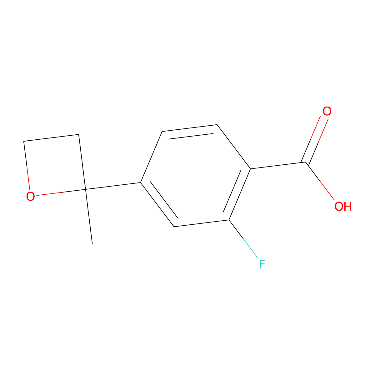 2-Fluoro-4-(2-methyloxetan-2-yl)benzoic acid molecular structure, CAS 2172594-20-4
