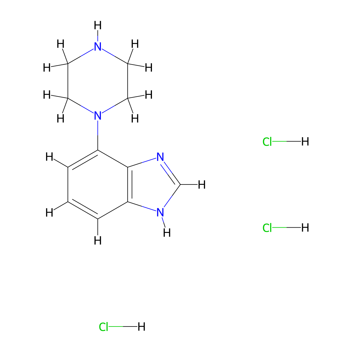 4-(piperazin-1-yl)-1H-1,3-benzodiazole trihydrochloride molecular structure, CAS 2172596-58-4