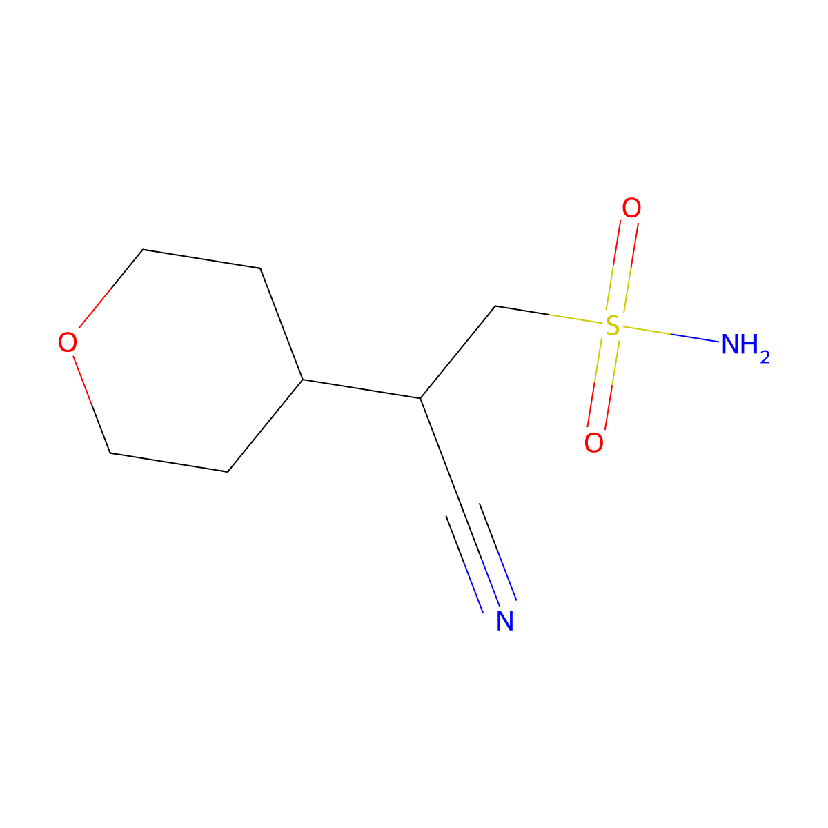 2-Cyano-2-(oxan-4-yl)ethane-1-sulfonamide molecular structure, CAS 2172596-91-5