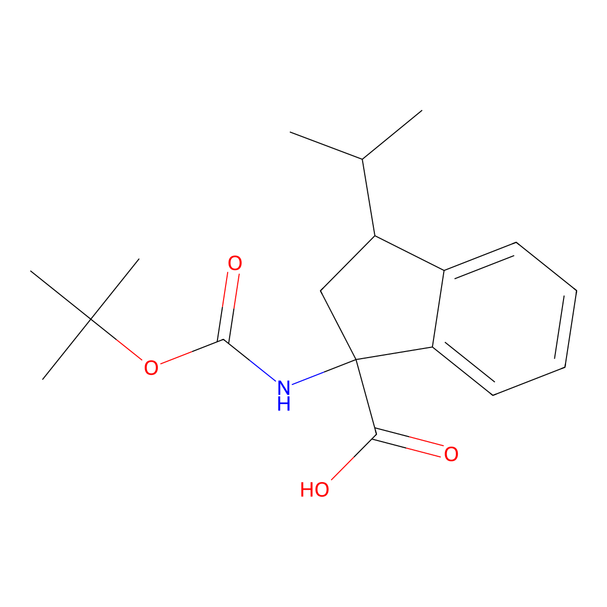 1-{[(Tert-butoxy)carbonyl]amino}-3-(propan-2-yl)-2,3-dihydro-1h-indene-1-carboxylic acid molecular structure, CAS 2172600-29-0