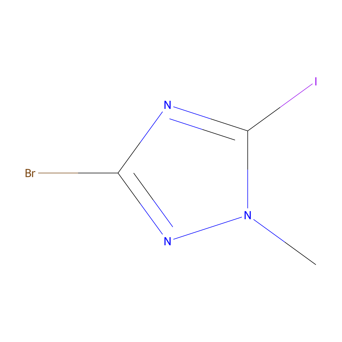 3-bromo-5-iodo-1-methyl-1H-1,2,4-triazole molecular structure, CAS 2172600-34-7