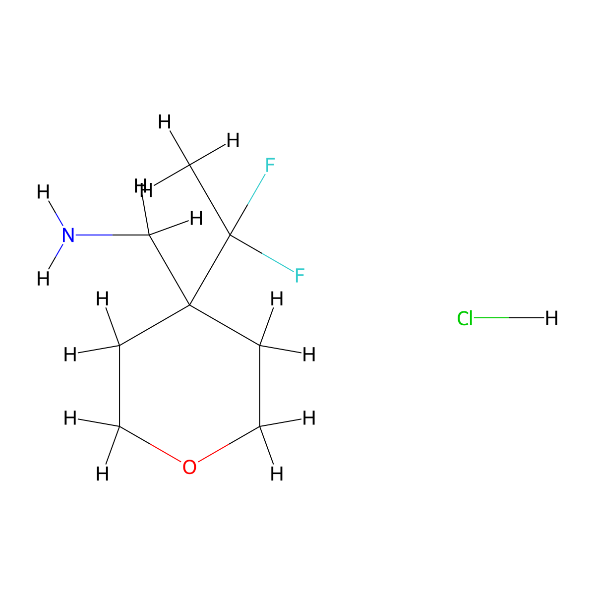[4-(1,1-Difluoroethyl)oxan-4-yl]methanamine hydrochloride molecular structure, CAS 2172602-36-5