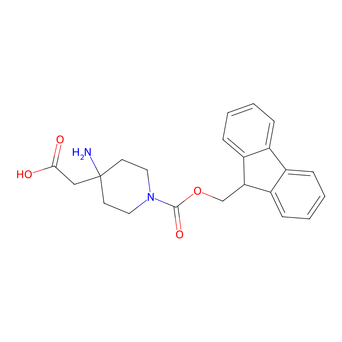 2-(4-amino-1-{[(9H-fluoren-9-yl)methoxy]carbonyl}piperidin-4-yl)acetic acid molecular structure, CAS 2172603-27-7