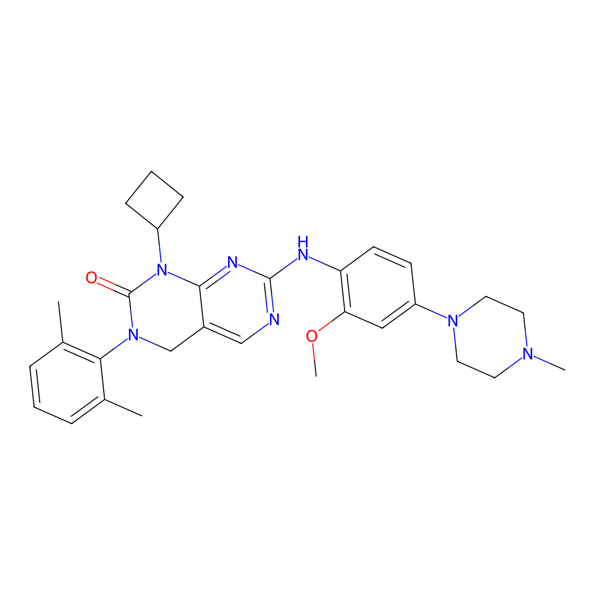 1-Cyclobutyl-3-(2,6-dimethylphenyl)-7-((2-methoxy-4-(4-methylpiperazin-1-yl)phenyl)amino)-3,4-dihydropyrimido[4,5-d]pyrimidin-2(1H)-one molecular structure, CAS 2172617-15-9