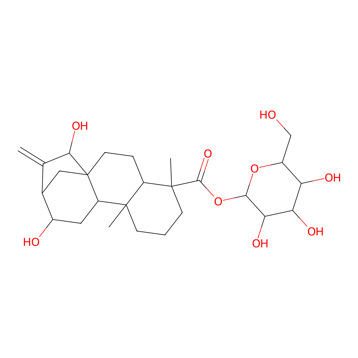 beta-D-Glucopyranosyl (4alpha,12beta,15beta)-12,15-dihydroxykaur-16-en-18-oate molecular structure, CAS 2172630-88-3