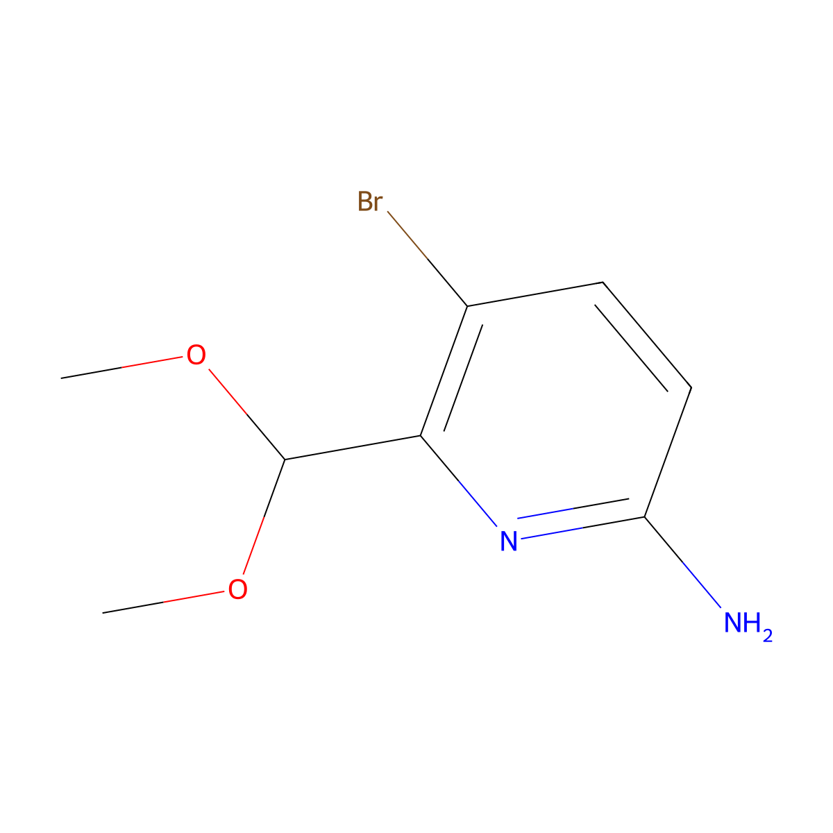 5-Bromo-6-(dimethoxymethyl)-2-pyridinamine molecular structure, CAS 2172703-72-7