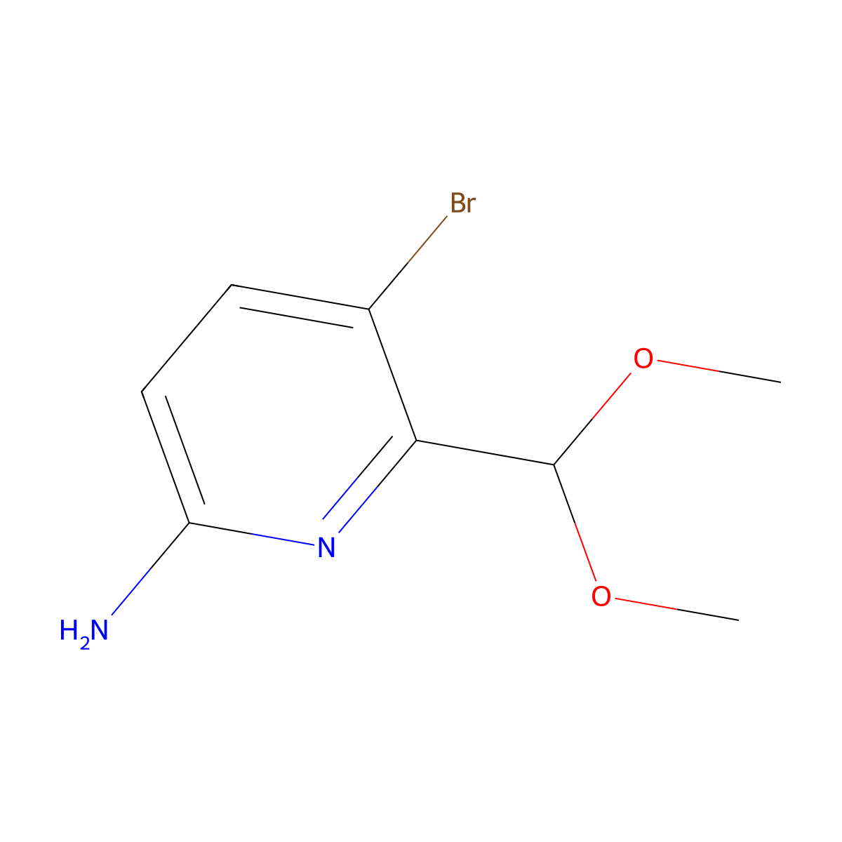 5-Bromo-6-(dimethoxymethyl)-2-pyridinamine molecular structure, CAS 2172703-72-7