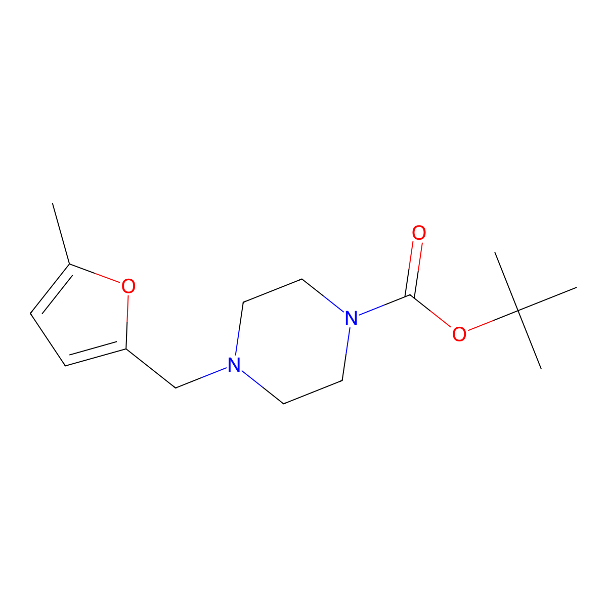 Tert-butyl 4-((5-methylfuran-2-yl)methyl)piperazine-1-carboxylate molecular structure, CAS 2172786-77-3