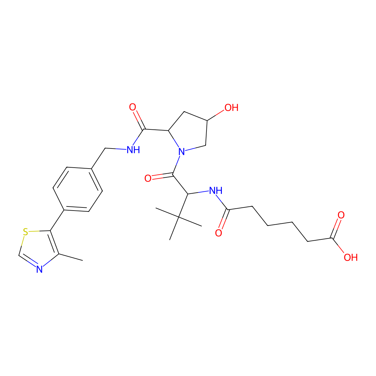 6-(((S)-1-((2S,4R)-4-Hydroxy-2-((4-(4-methylthiazol-5-yl)benzyl)carbamoyl)pyrrolidin-1-yl)-3,3-dimethyl-1-oxobutan-2-yl)amino)-6-oxohexanoic acid molecular structure, CAS 2172819-74-6