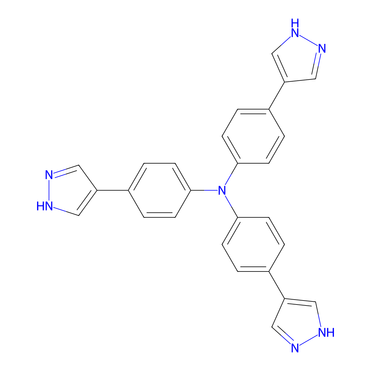 Tris(4-(1H-pyrazol-4-yl)phenyl)amine molecular structure, CAS 2172856-38-9