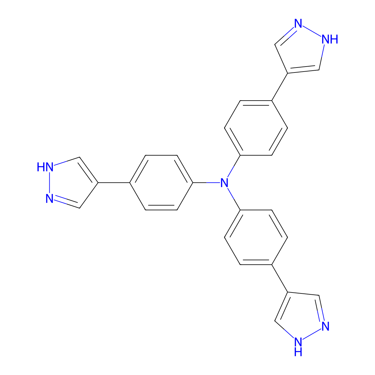 Tris(4-(1H-pyrazol-4-yl)phenyl)amine molecular structure, CAS 2172856-38-9