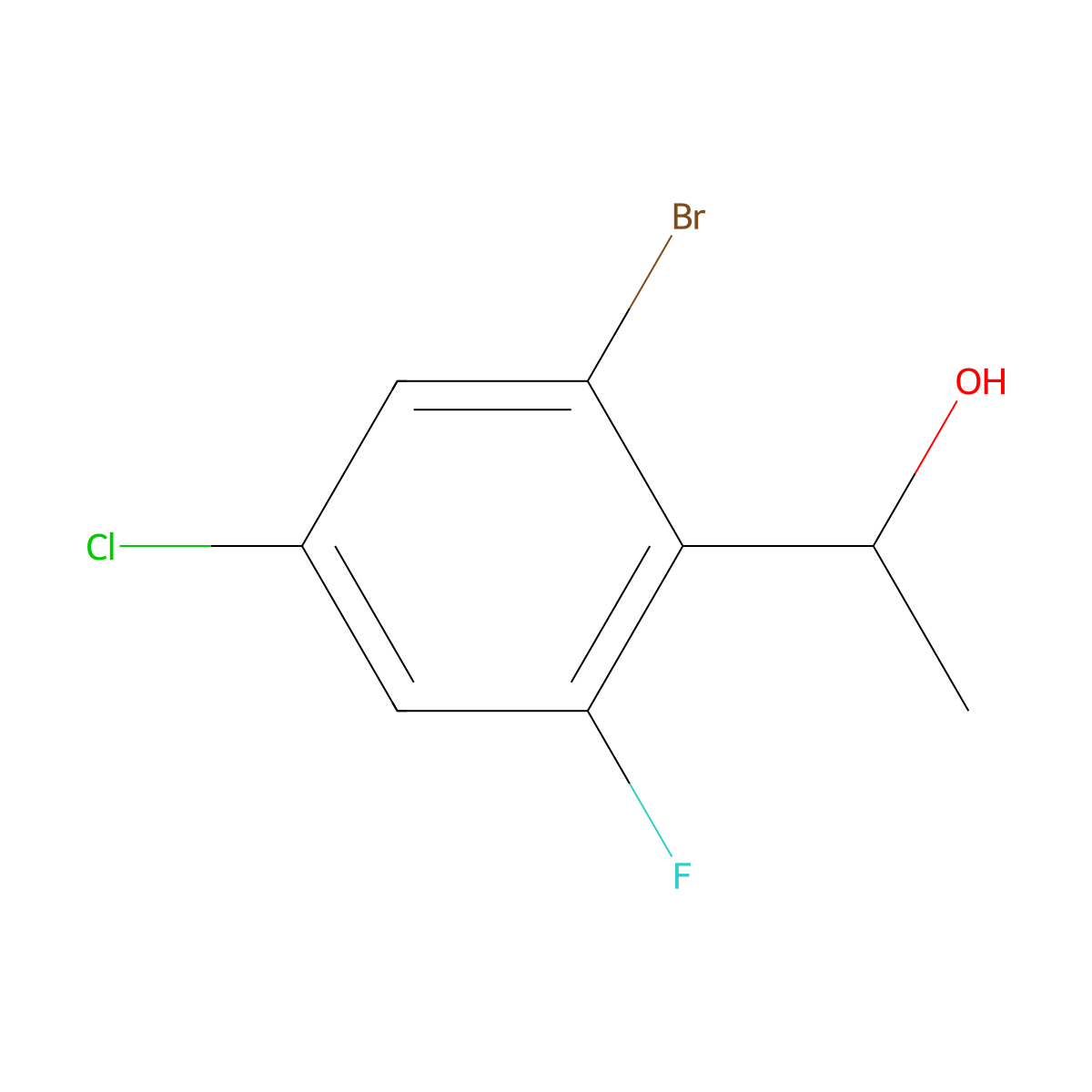1-(2-Bromo-4-chloro-6-fluorophenyl)ethanol molecular structure, CAS 2172884-37-4