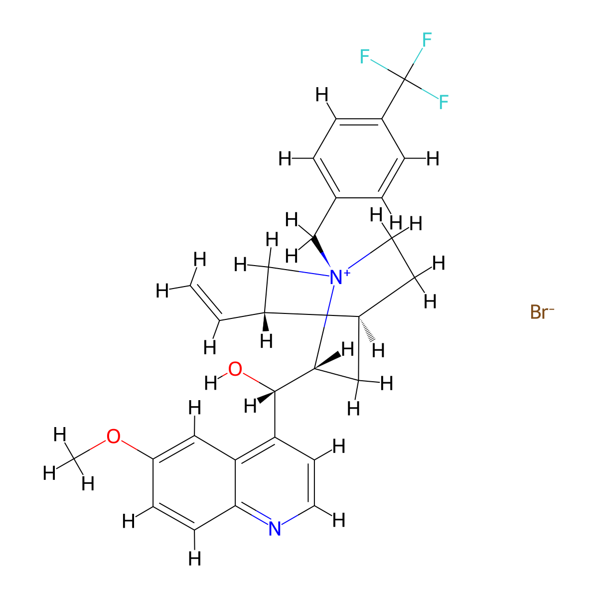 (1S,2R,4S,5S)-2-((S)-Hydroxy(6-methoxyquinolin-4-YL)methyl)-1-(4-(trifluoromethyl)benzyl)-5-vinylquinuclidin-1-ium bromide molecular structure, CAS 217299-07-5