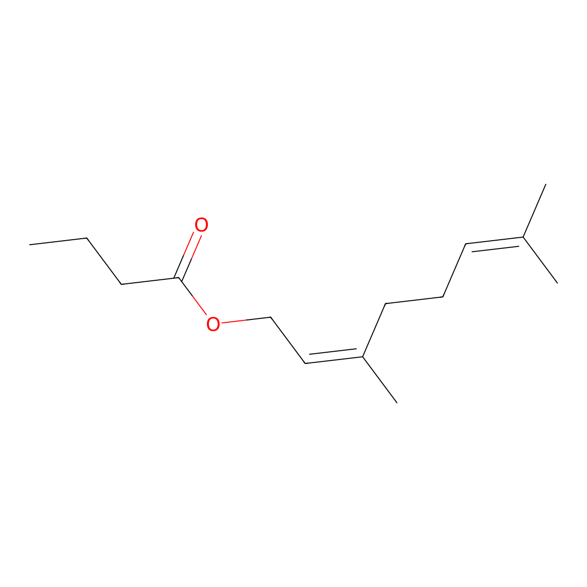 3,7-Dimethyl-2,6-octadienyl Butyrate molecular structure, CAS 2173-82-2