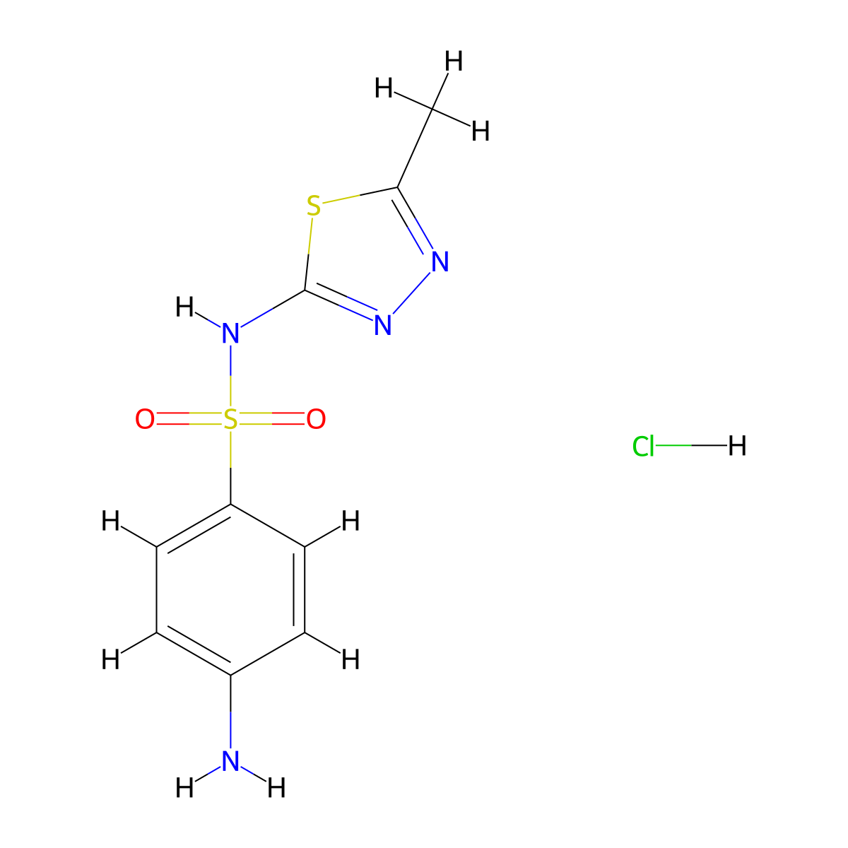 4-amino-N-(5-methyl-1,3,4-thiadiazol-2-yl)benzene-1-sulfonamide hydrochloride molecular structure, CAS 2173013-44-8