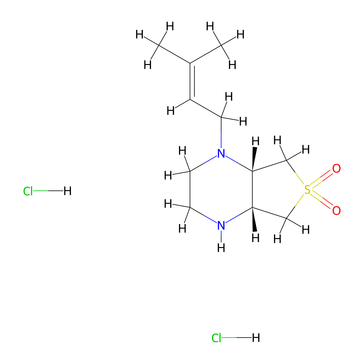 (4aR,7aS)-1-(3-methylbut-2-en-1-yl)octahydrothieno[3,4-b]pyrazine 6,6-dioxide dihydrochloride molecular structure, CAS 2173052-25-8