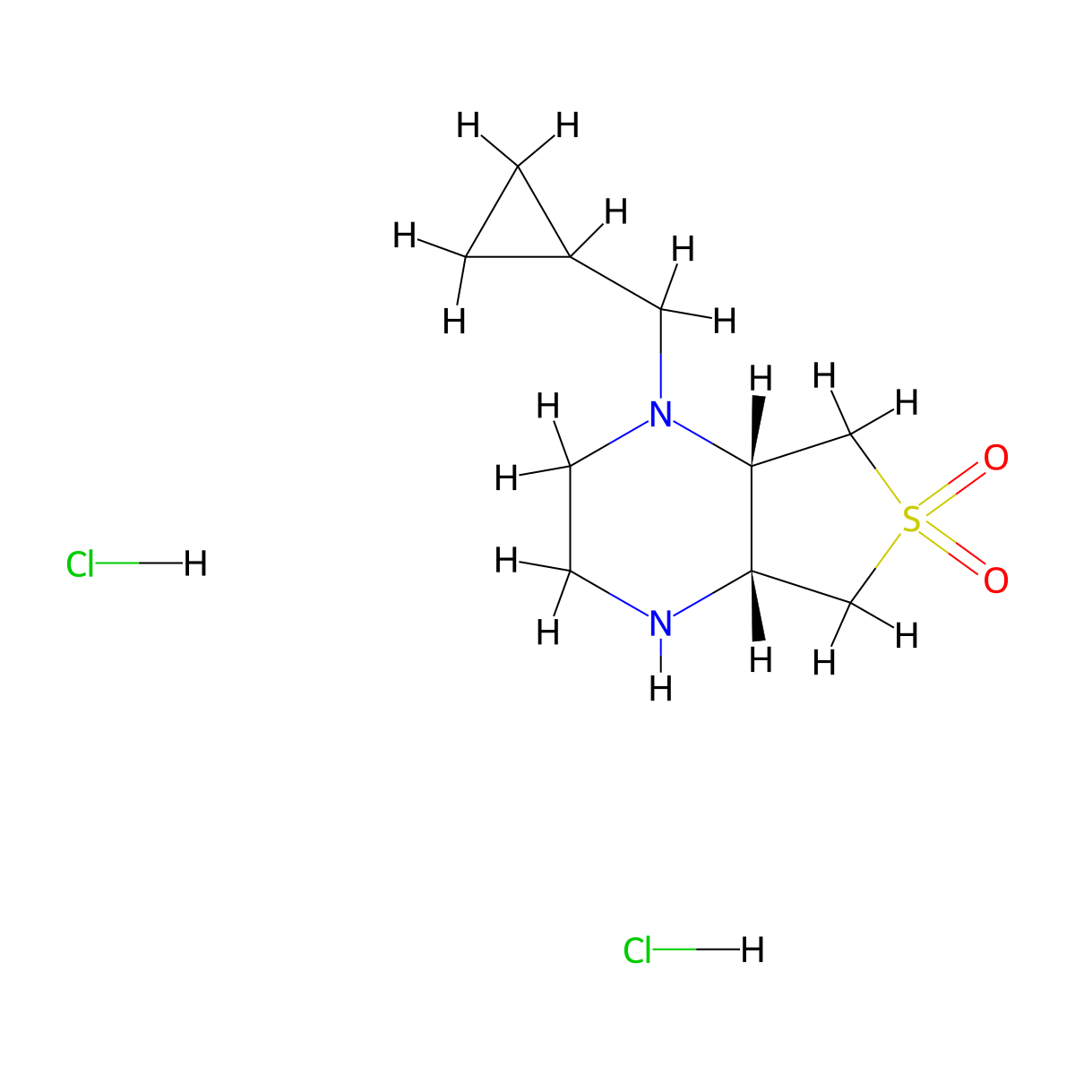 (4aR,7aS)-1-(cyclopropylmethyl)octahydrothieno[3,4-b]pyrazine 6,6-dioxide dihydrochloride molecular structure, CAS 2173052-27-0