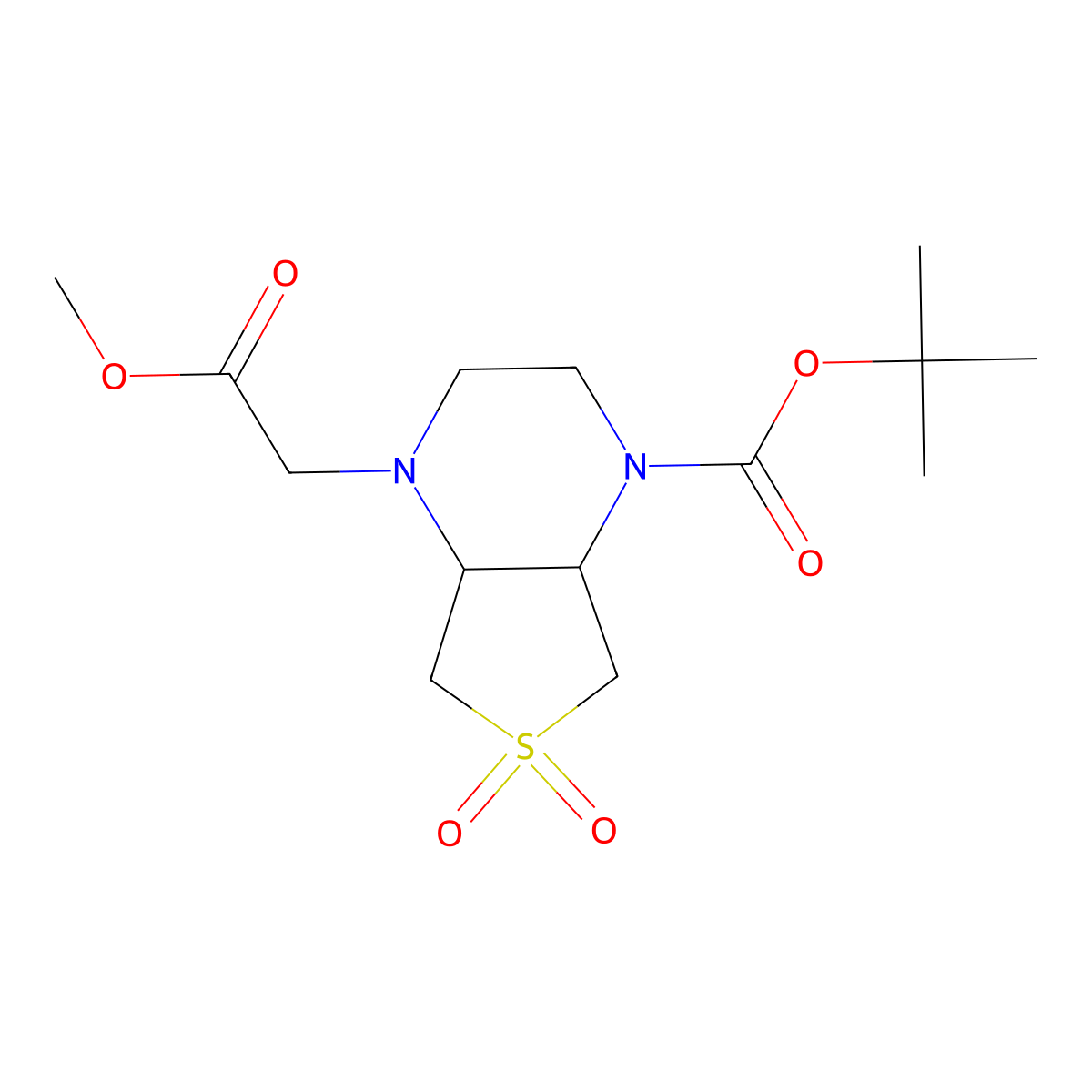 tert-butyl (4aS,7aR)-4-(2-methoxy-2-oxoethyl)hexahydrothieno[3,4-b]pyrazine-1(2H)-carboxylate 6,6-dioxide molecular structure, CAS 2173052-31-6