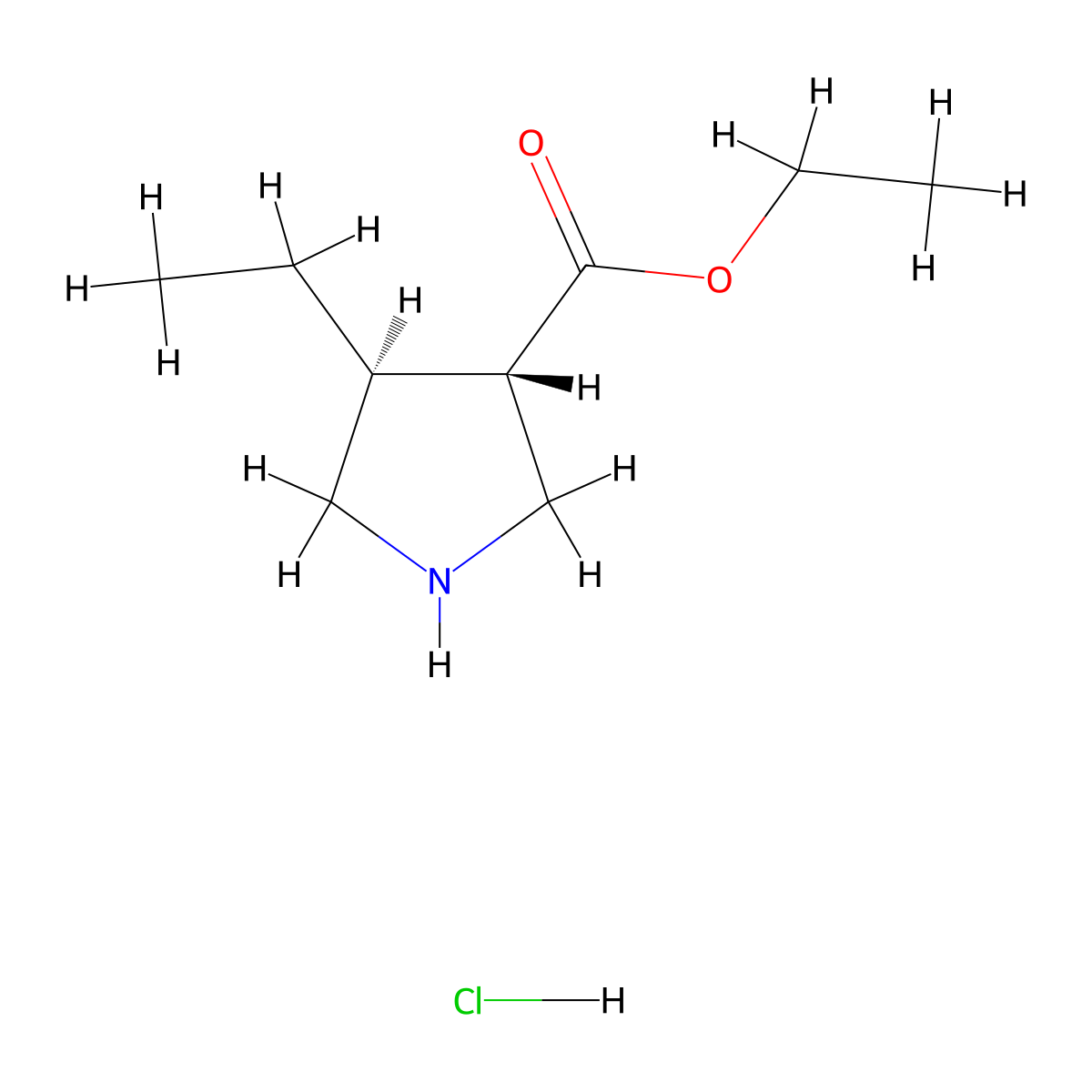 Ethyl trans-4-ethylpyrrolidine-3-carboxylate hydrochloride molecular structure, CAS 2173052-45-2