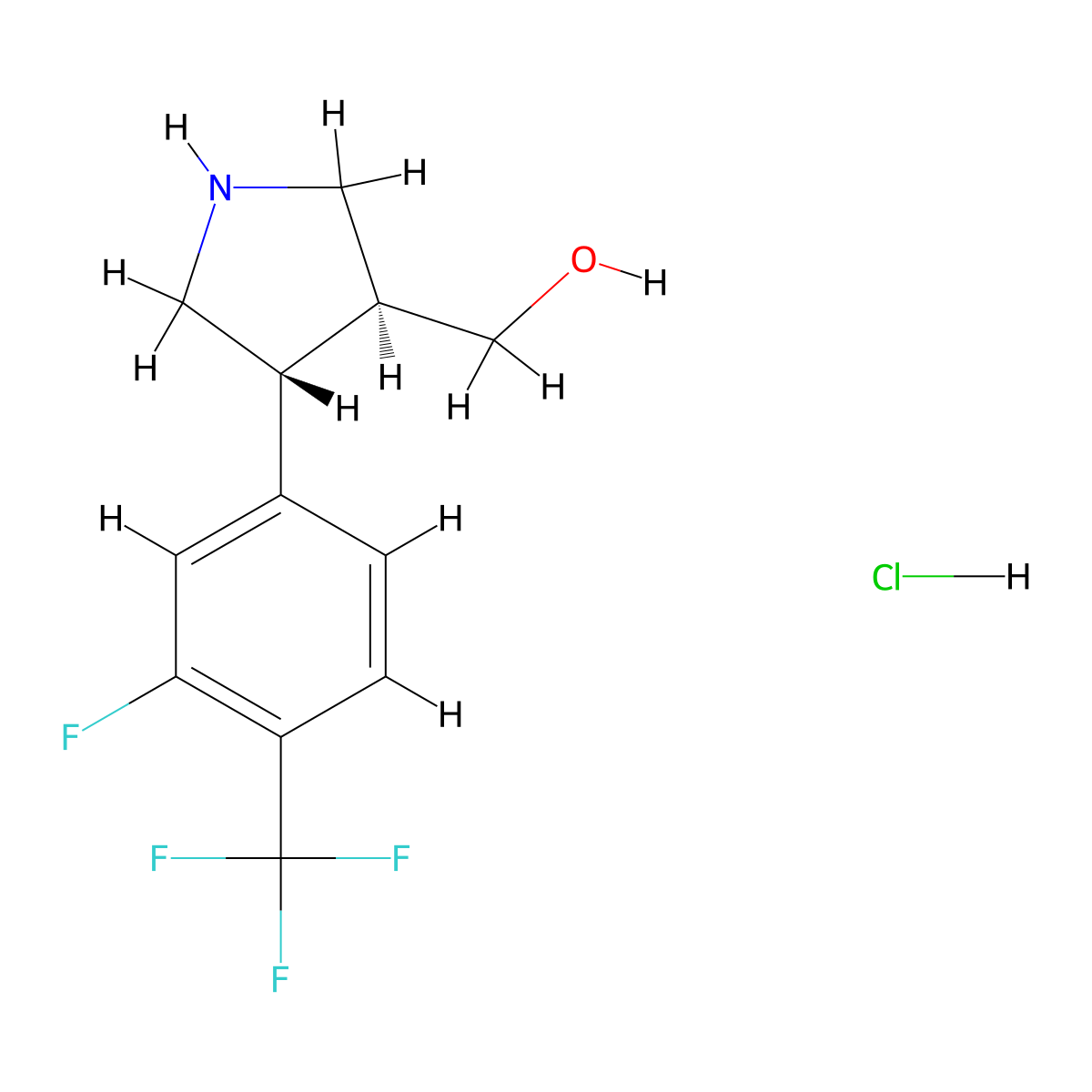 ([(3S,4R)-4-[3-Fluoro-4-(trifluoromethyl)phenyl]pyrrolidin-3-yl)methanol hydrochloride molecular structure, CAS 2173052-52-1