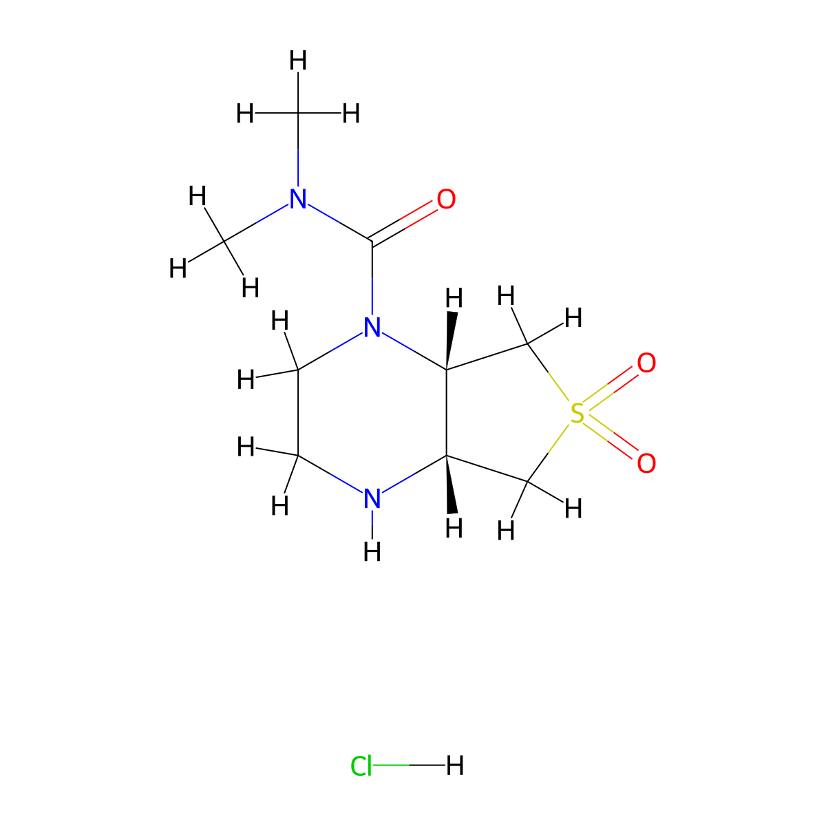 (4aR,7aS)-N,N-dimethylhexahydrothieno[3,4-b]pyrazine-1(2H)-carboxamide 6,6-dioxide hydrochloride molecular structure, CAS 2173052-60-1