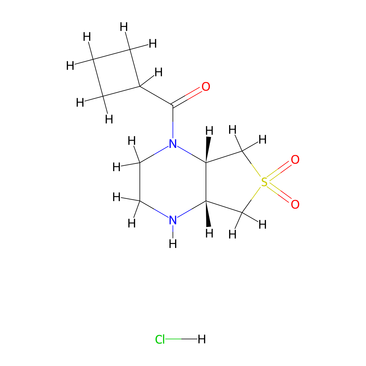 (4aR,7aS)-1-(cyclobutylcarbonyl)octahydrothieno[3,4-b]pyrazine 6,6-dioxide hydrochloride molecular structure, CAS 2173052-75-8