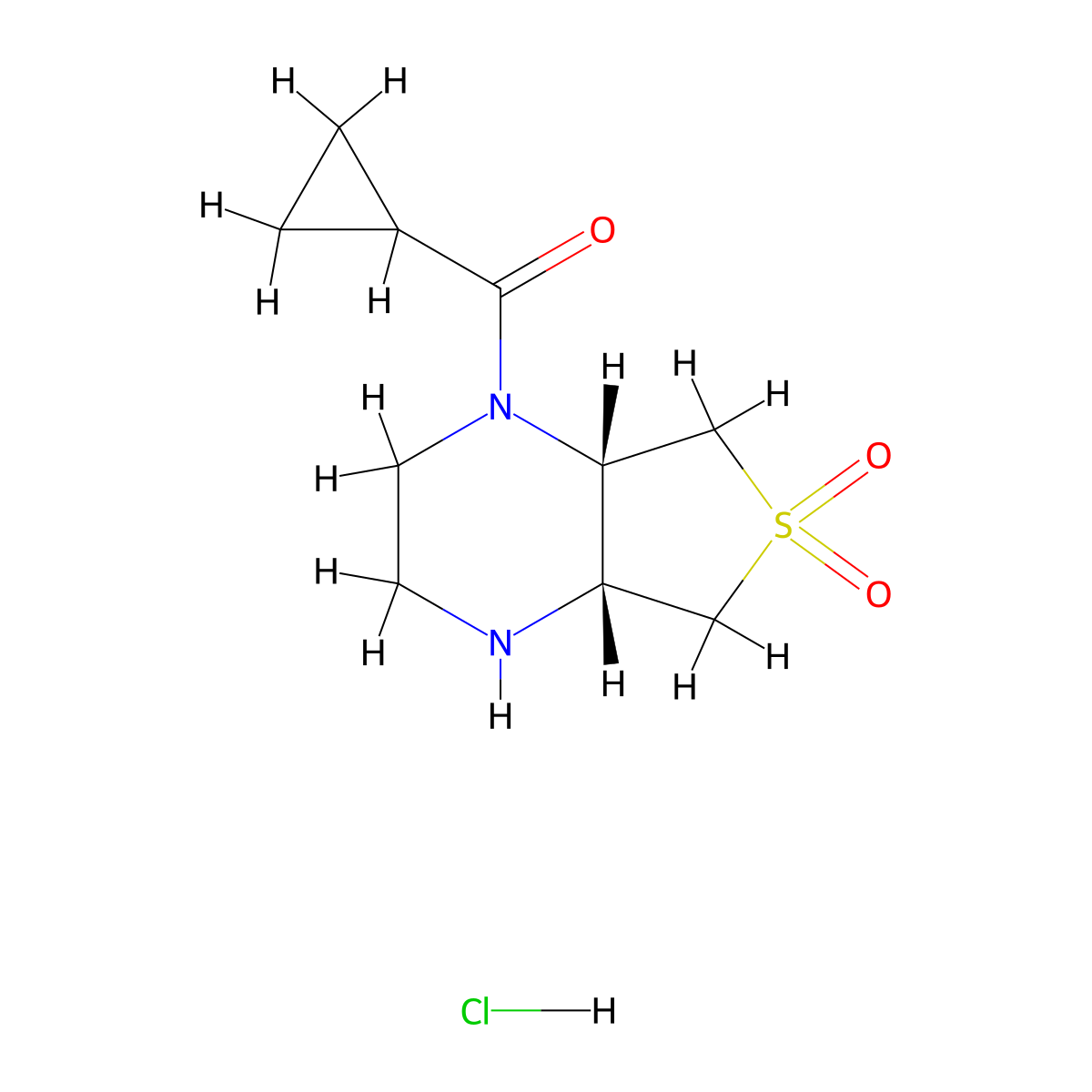 (4aR,7aS)-1-(cyclopropylcarbonyl)octahydrothieno[3,4-b]pyrazine 6,6-dioxide hydrochloride molecular structure, CAS 2173052-93-0