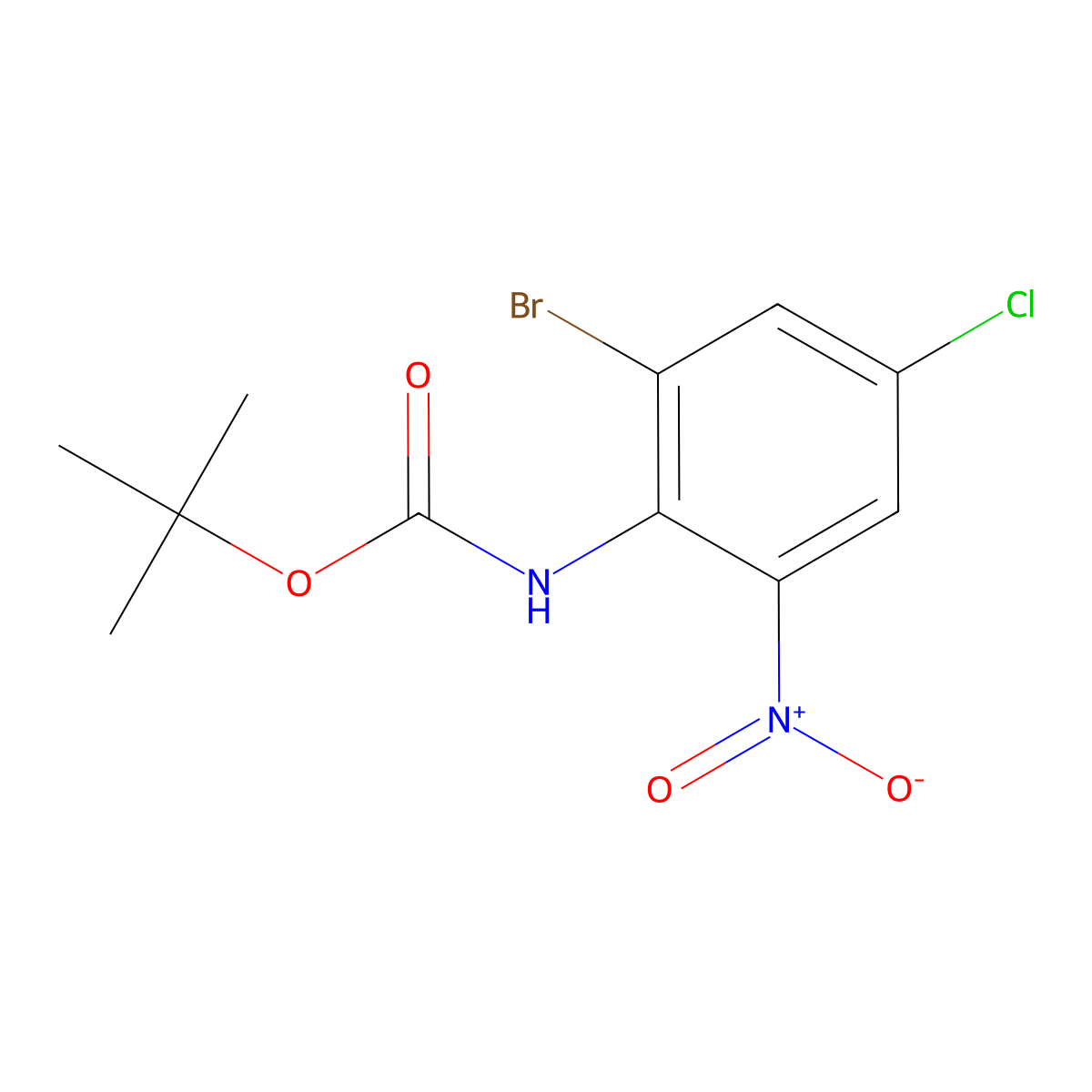 tert-butyl N-(2-bromo-4-chloro-6-nitrophenyl)carbamate molecular structure, CAS 2173069-18-4