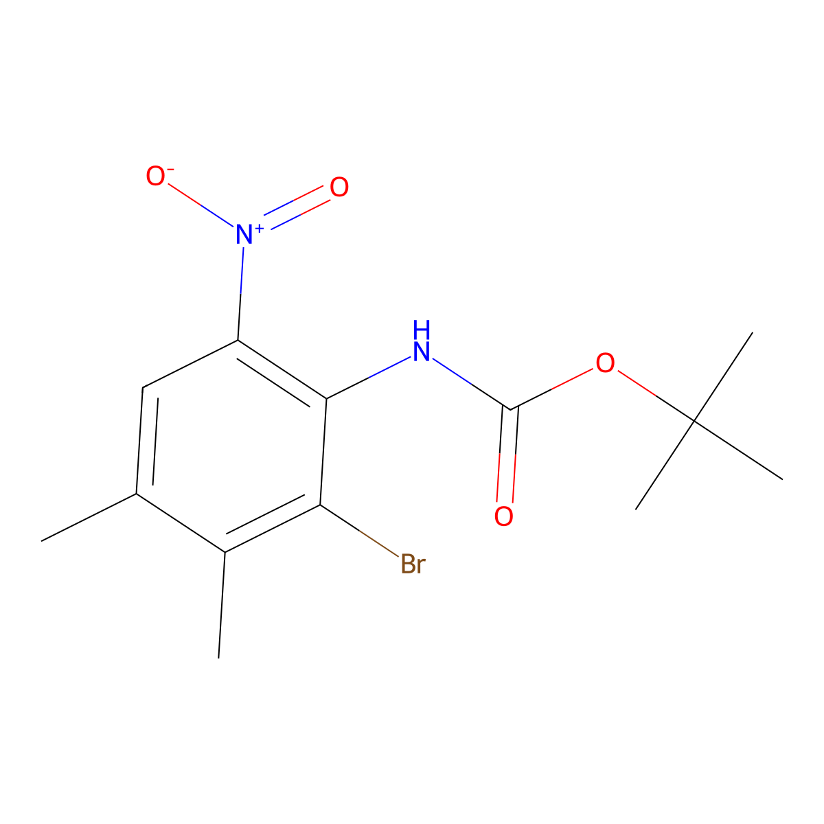 tert-butyl N-(2-bromo-3,4-dimethyl-6-nitrophenyl)carbamate molecular structure, CAS 2173069-42-4