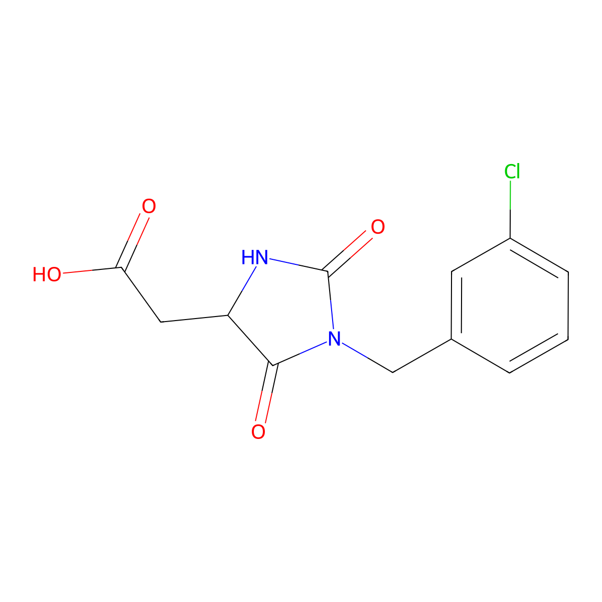 [1-(3-Chlorobenzyl)-2,5-dioxoimidazolidin-4-yl]acetic acid molecular structure, CAS 2173083-50-4