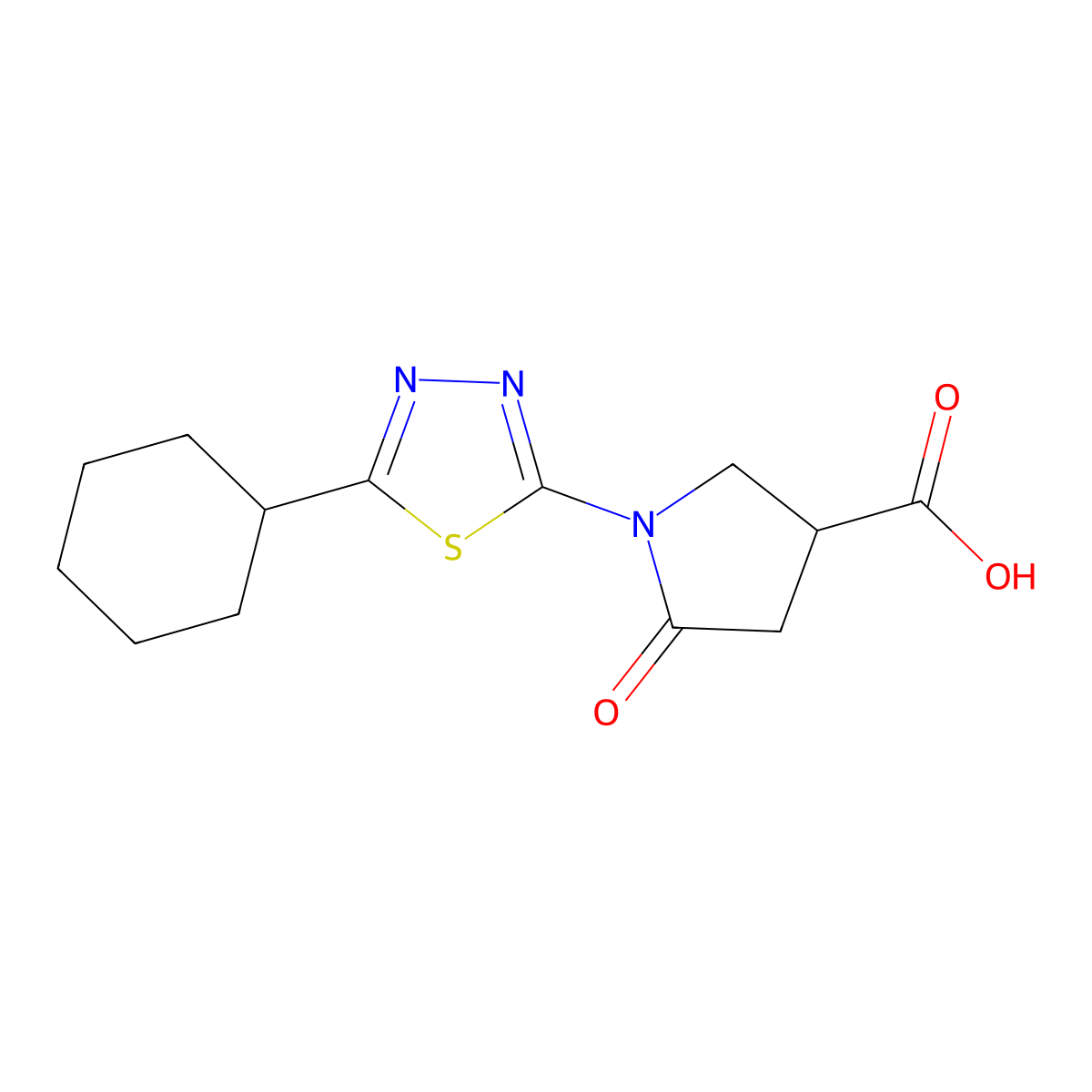 1-(5-Cyclohexyl-1,3,4-thiadiazol-2-yl)-5-oxopyrrolidine-3-carboxylic acid molecular structure, CAS 2173089-79-5