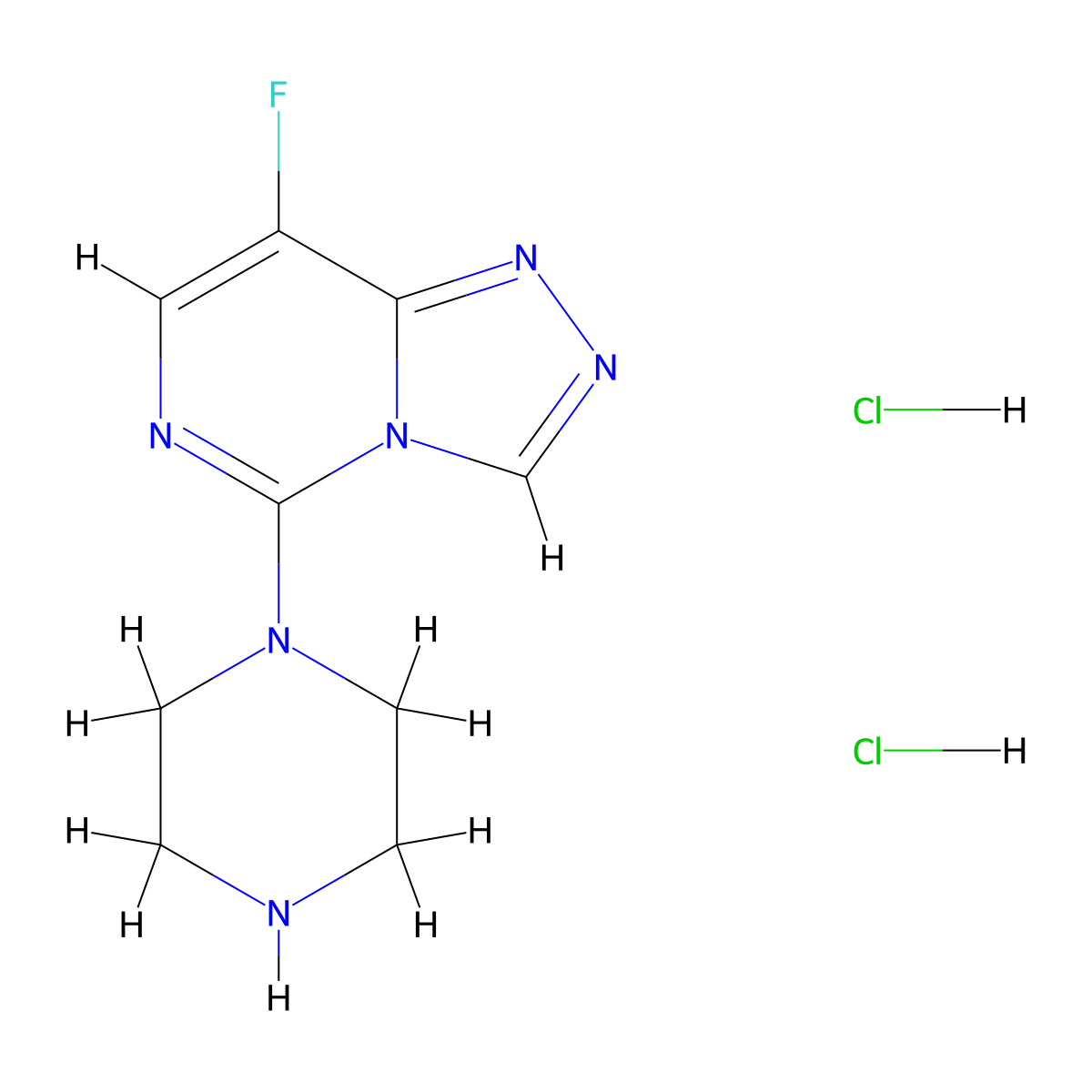8-Fluoro-5-piperazin-1-yl[1,2,4]triazolo[4,3-c]pyrimidine dihydrochloride molecular structure, CAS 2173089-88-6