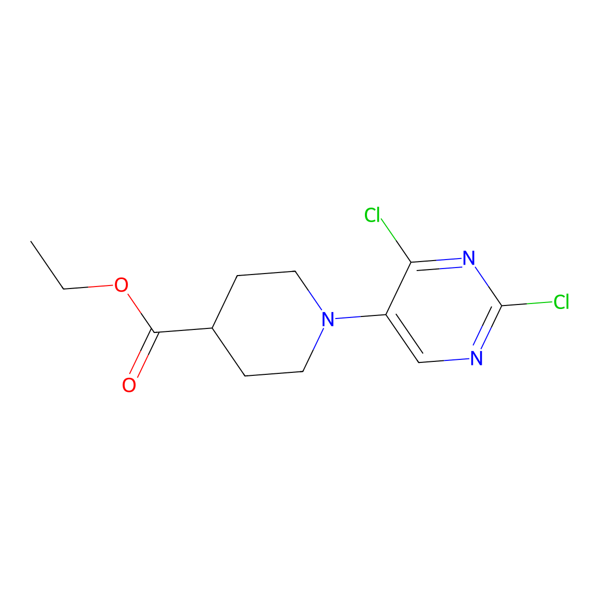 Ethyl 1-(2,4-dichloropyrimidin-5-yl)piperidine-4-carboxylate molecular structure, CAS 2173090-36-1