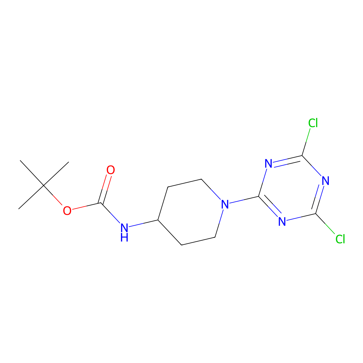 tert-Butyl [1-(4,6-dichloro-1,3,5-triazin-2-yl)piperidin-4-yl]carbamate molecular structure, CAS 2173090-48-5