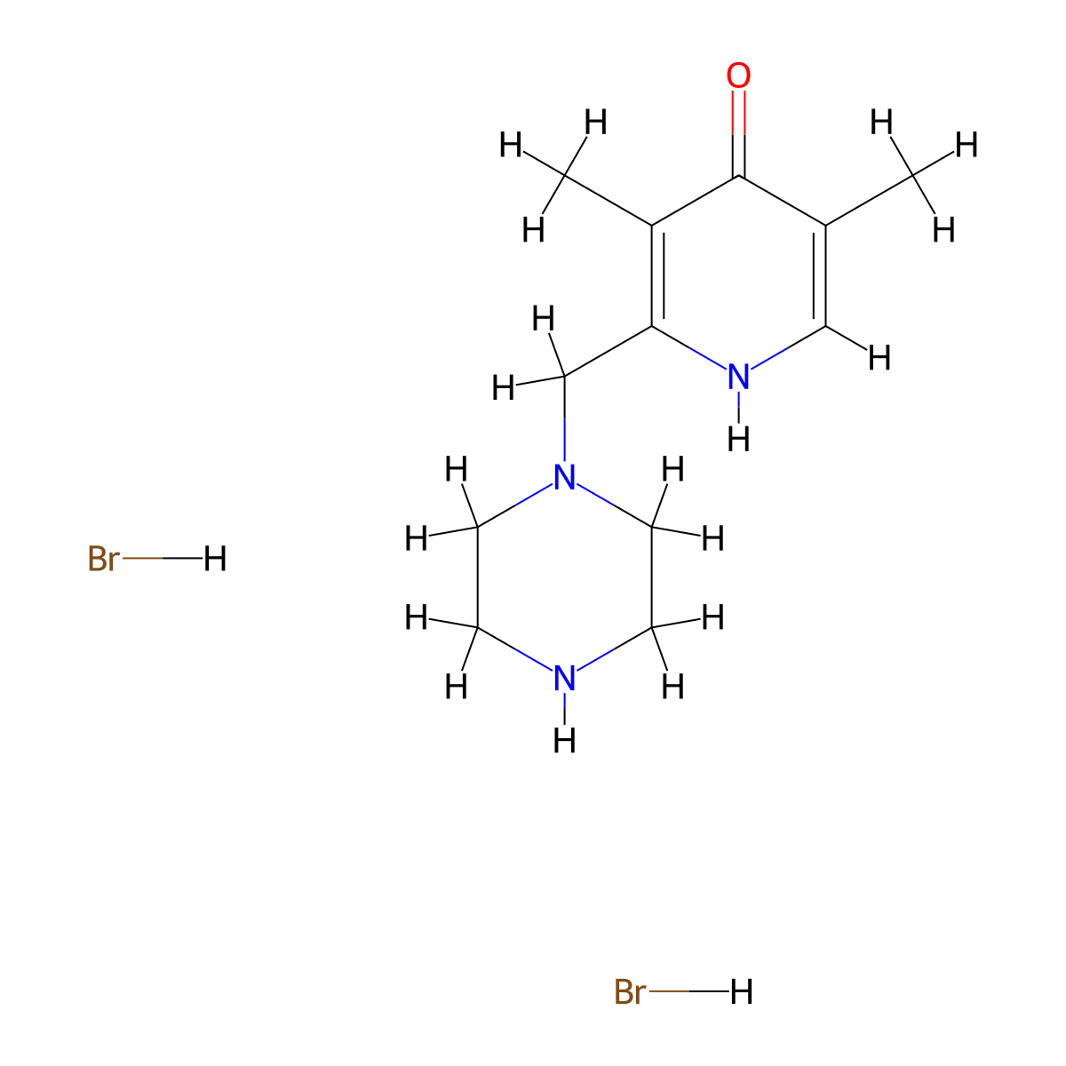 3,5-Dimethyl-2-(piperazin-1-ylmethyl)pyridin-4-ol dihydrobromide molecular structure, CAS 2173099-12-0