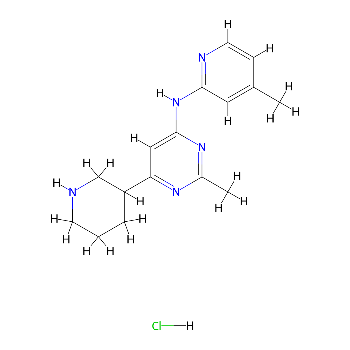 2-Methyl-n-(4-methylpyridin-2-yl)-6-piperidin-3-ylpyrimidin-4-amine hydrochloride molecular structure, CAS 2173099-17-5